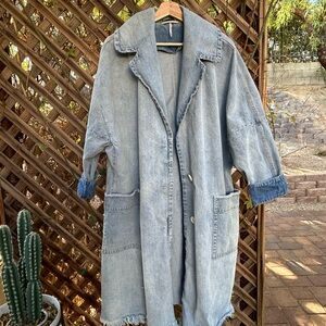 Free People Distressed Denim Trench Coat